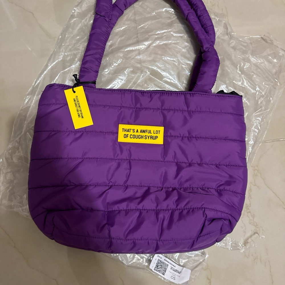 Purple Quilted Shoulder Bag with Double Handles